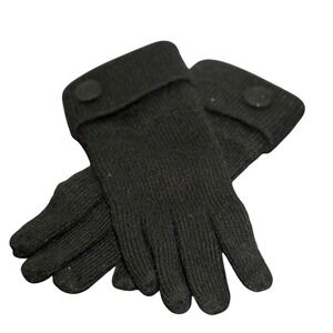 Vintage ARIS Black Knit Gloves Button Cuff Women's One Size